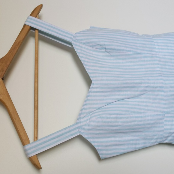 NEW Gap women's linen cotton blend aqua striped fit & flare dress size 0 - Picture 2 of 11